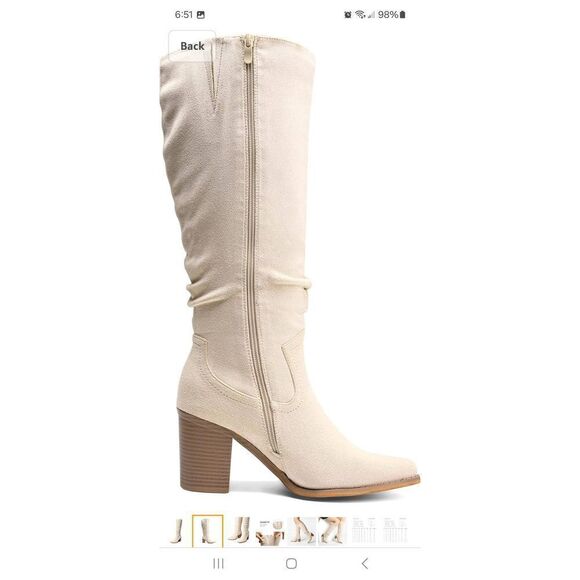 Size 11 Dream Pairs Beige Cream Stacked Heel Pointed Toe Chunky Heel Knee Boots - Picture 3 of 10